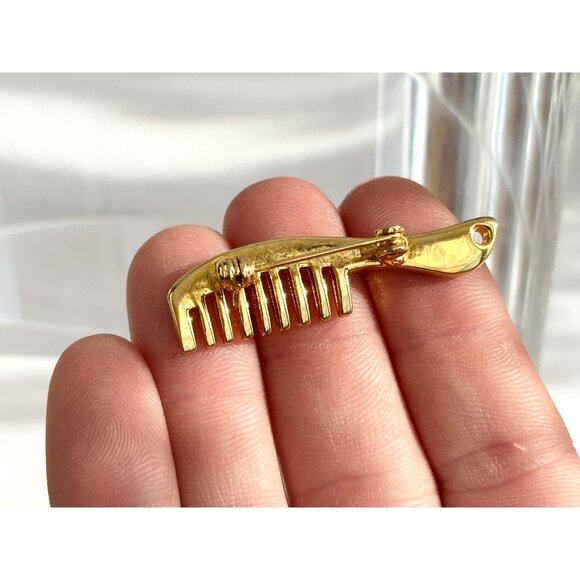Gold Toned Hair Comb Teeny Tiny Vintage Brooch Pin - Picture 6 of 10